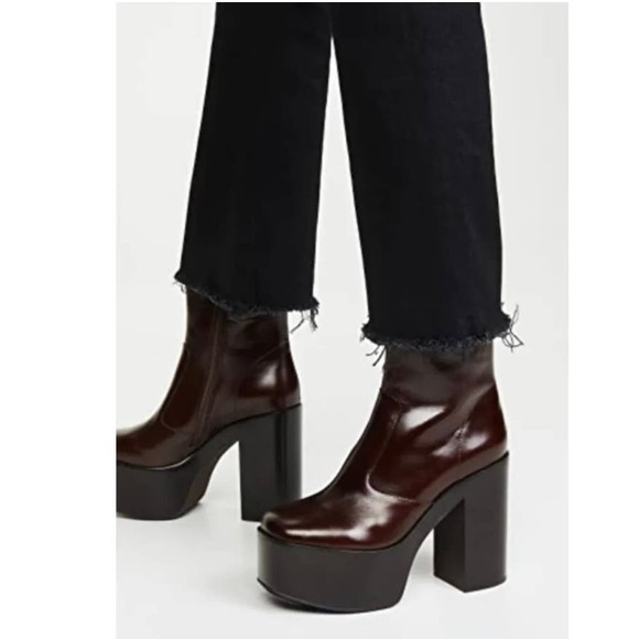 NWOB Jeffrey Campbell Mexique Mid Calf Brown Black Platform Heel Boots Size 9 - Picture 1 of 8